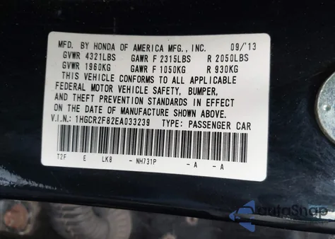 2014 Honda Accord Ex-L z USA, uszkodzony, nr VIN 1HGCR2F82EA033239